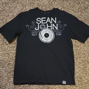 Sean John Black Mix Blend Cut & Scratch Record Graphic Tee XL Diddy